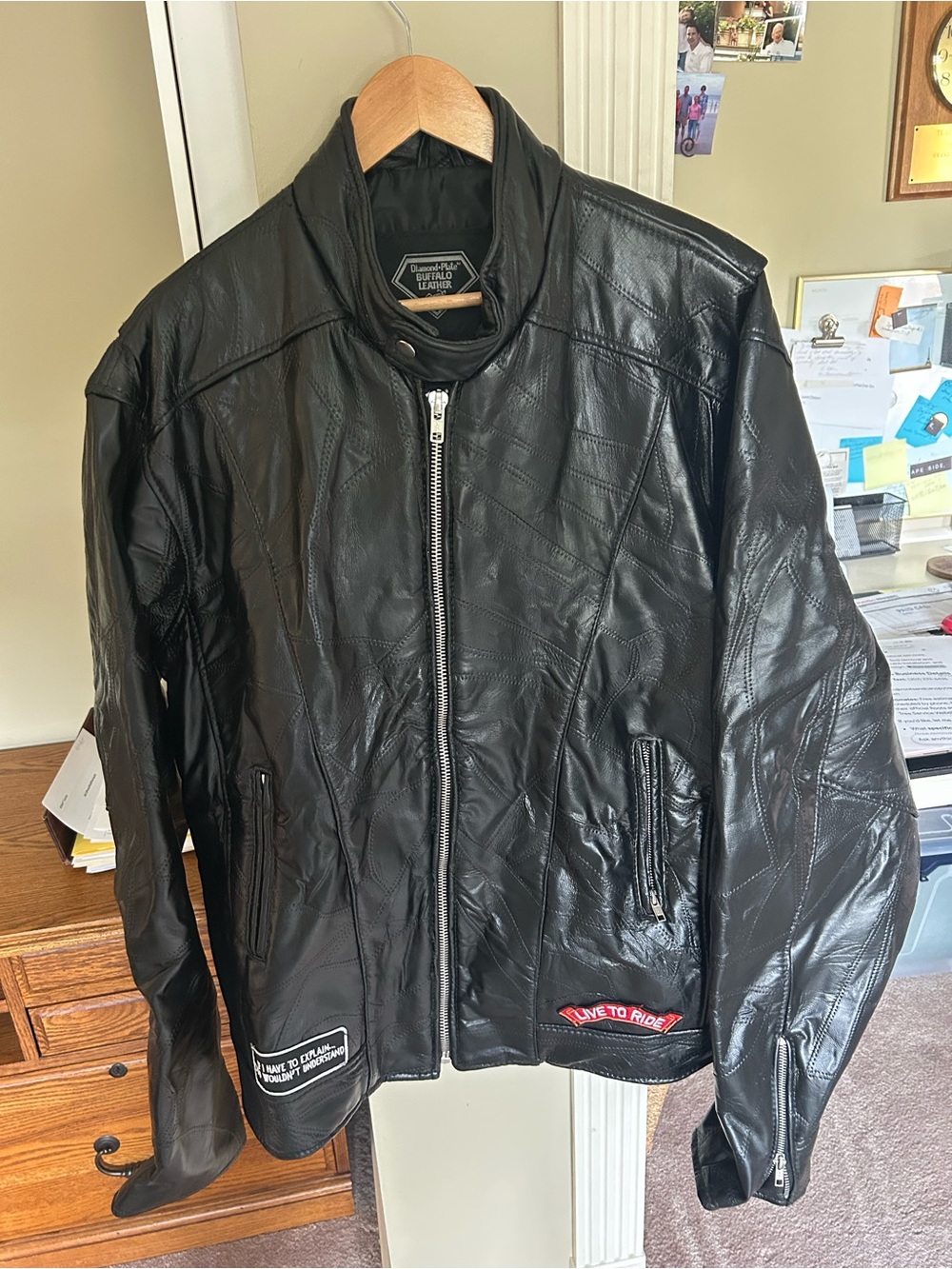 Classic Black Leather Jacket - Dismond Plate size 3X